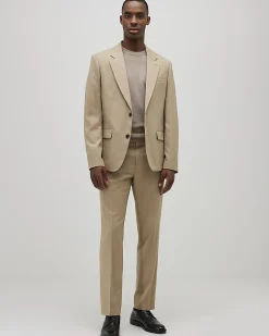 Beige Slim Fit Stretch Textured Suit Trousers
