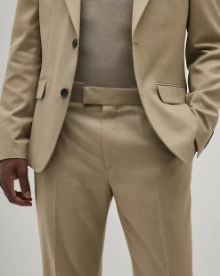 Beige Slim Fit Stretch Textured Suit Trousers