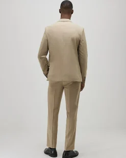 Beige Slim Fit Stretch Textured Suit Trousers