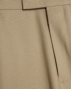 Beige Slim Fit Stretch Textured Suit Trousers