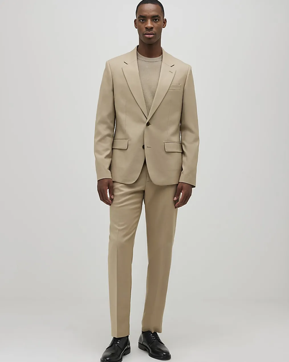 Beige Slim Fit Stretch Textured Suit Jacket