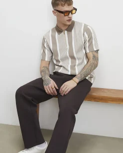 Beige Slim Fit Stripe Lightweight Polo Shirt