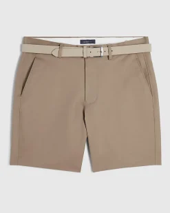 Beige Slim Stretch Chino Short with Belt