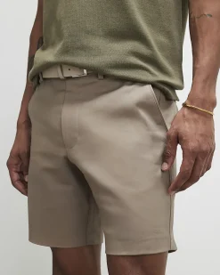 Beige Slim Stretch Chino Short with Belt