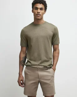 Beige Slim Stretch Chino Short with Belt