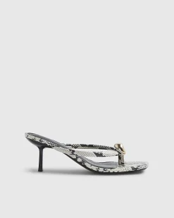 Beige Snake Print Toe Thong Heeled Sandals
