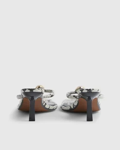 Beige Snake Print Toe Thong Heeled Sandals