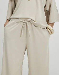 Beige Soft Touch Wide Leg Trousers
