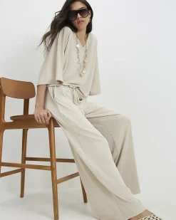 Beige Soft Touch Wide Leg Trousers