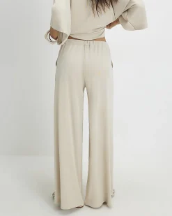 Beige Soft Touch Wide Leg Trousers