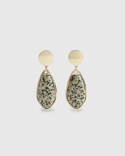 Beige spot print drop earrings