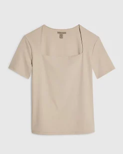 Beige Square Neck Fitted T-shirt