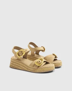 Beige Strap Buckle Wedge Sandals