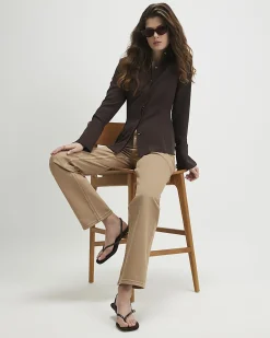 Beige Stretch Straight Leg Jeans