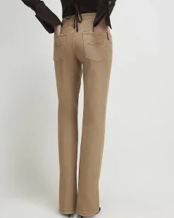 Beige Stretch Straight Leg Jeans