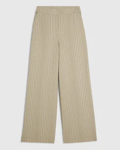 Beige Stretch Striped Wide Leg Trousers