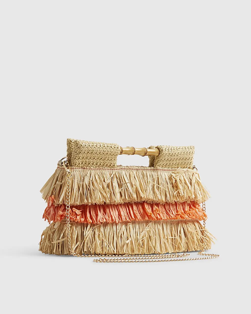 Beige Stripe Raffia Handle Clutch Bag