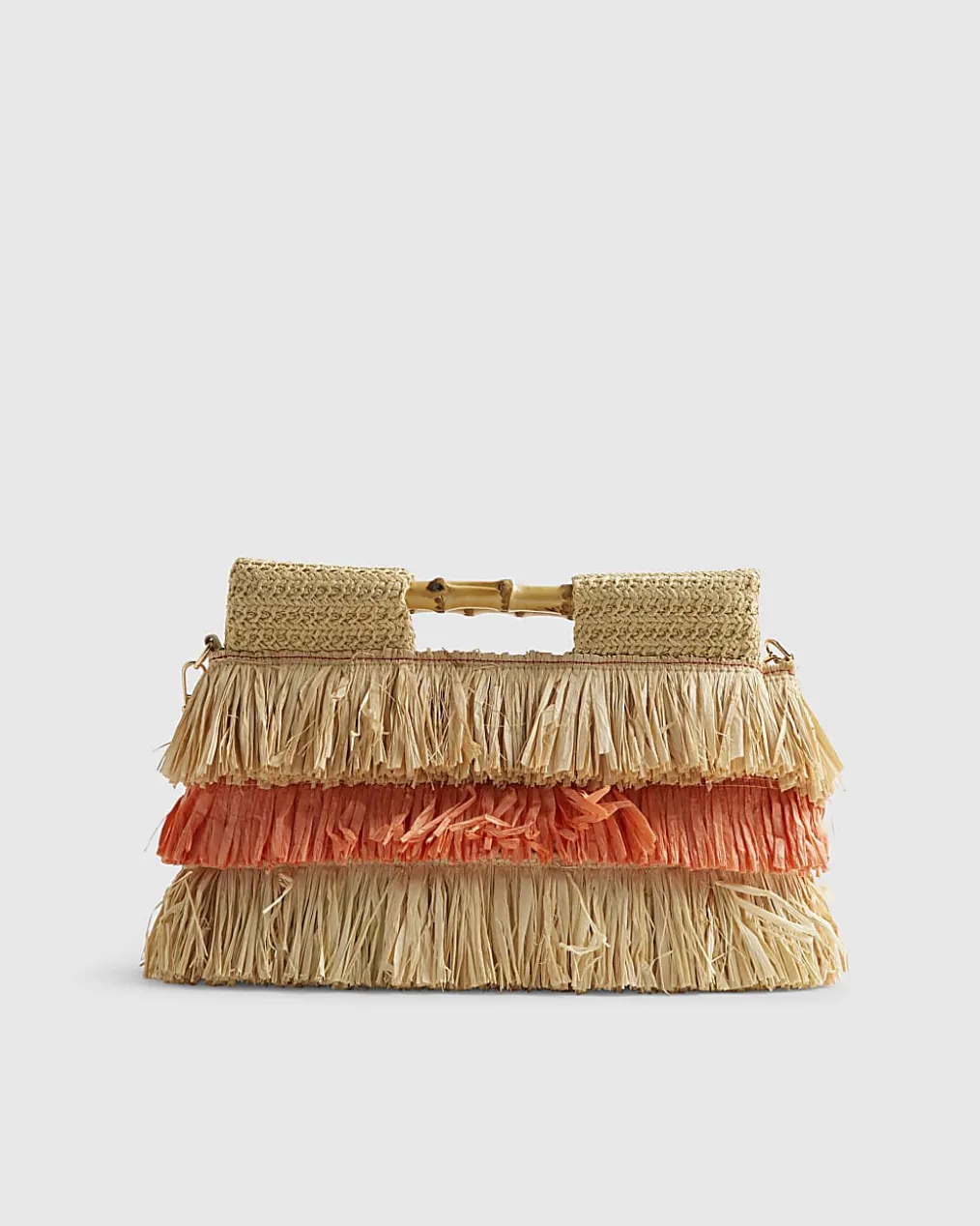 Beige Stripe Raffia Handle Clutch Bag