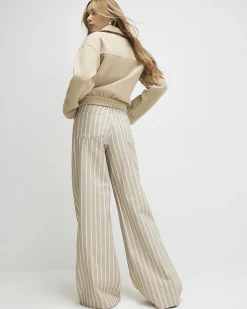 Beige Stripe Wide Leg Jeans