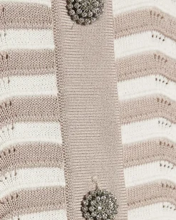 Beige Striped Knit Collared Tank Top