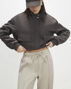 Beige Striped Tailored Wide Leg Joggers