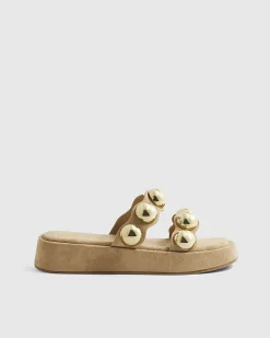 Beige Studded Flatform Sandals