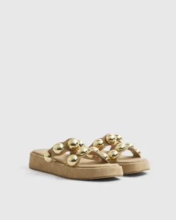Beige Studded Flatform Sandals