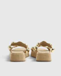 Beige Studded Flatform Sandals