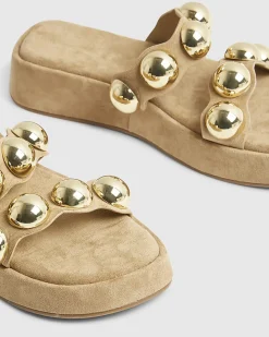 Beige Studded Flatform Sandals