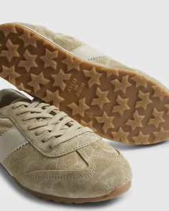 Beige Suede Elastic Back Trainers