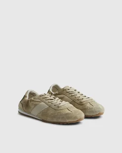 Beige Suede Elastic Back Trainers