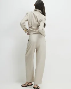 Beige Tailored Barrel Leg Trousers