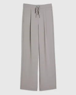 Beige Tailored Drawstring Wide Leg Trousers