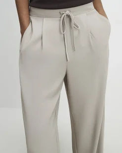 Beige Tailored Drawstring Wide Leg Trousers