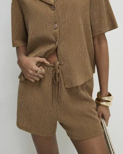 Beige Textured Shorts