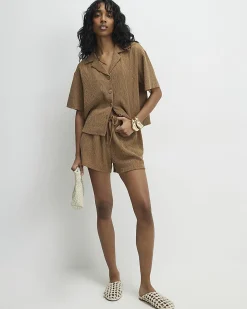 Beige Textured Shorts