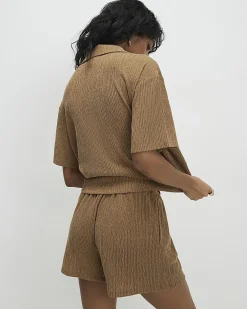 Beige Textured Shorts