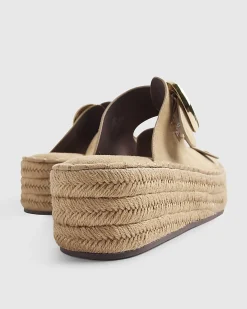 Beige Wide Fit Buckle Strap Wedge Sandals
