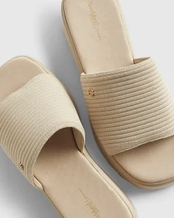 Beige Wide Fit Knitted Mule Flatform Sandals