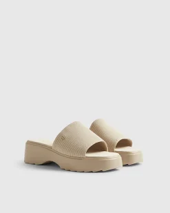 Beige Wide Fit Knitted Mule Flatform Sandals
