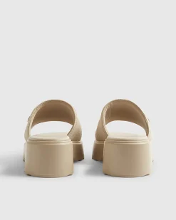 Beige Wide Fit Knitted Mule Flatform Sandals