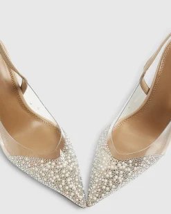 Beige Wide Fit Perspex Pointed Court Heels