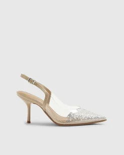 Beige Wide Fit Perspex Pointed Court Heels