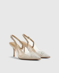Beige Wide Fit Perspex Pointed Court Heels