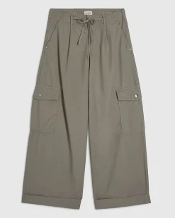 Beige Wide Leg Cargo Trousers