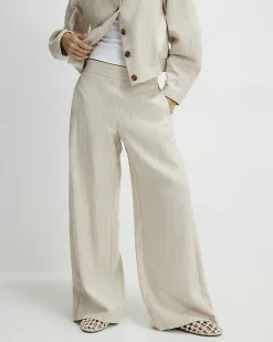 Beige Wide Leg Trousers