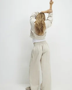 Beige Wide Leg Trousers