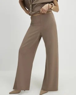 Beige Wide Leg Trousers