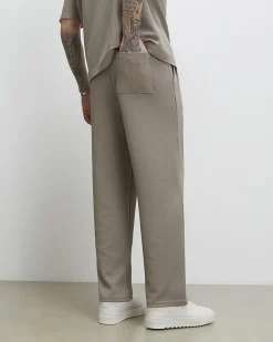 Beige Wide Leg Waffle Textured Joggers