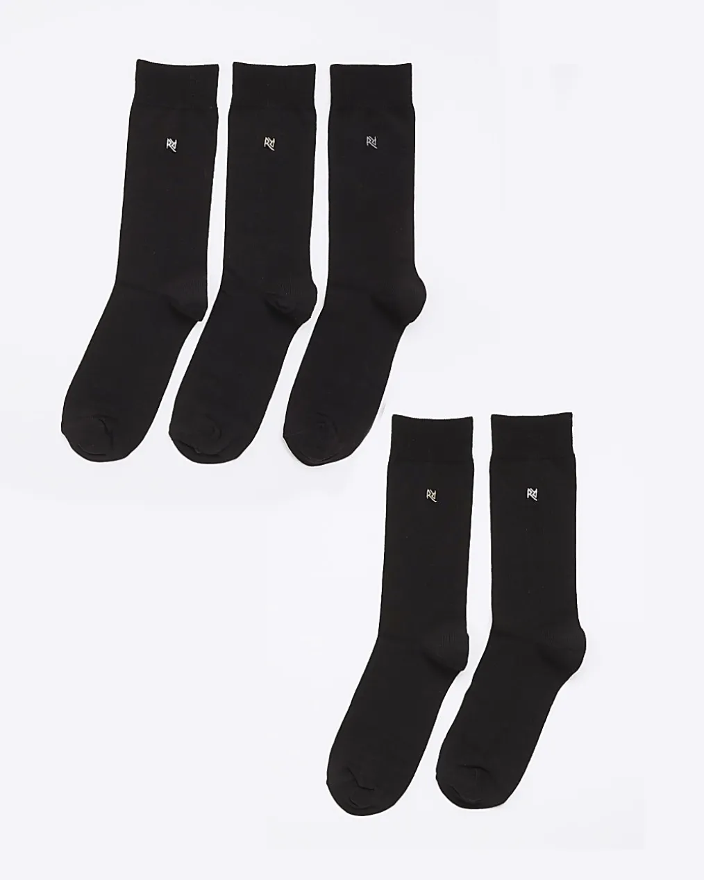 Black 5 Pack Metallic Embroidered RI Socks